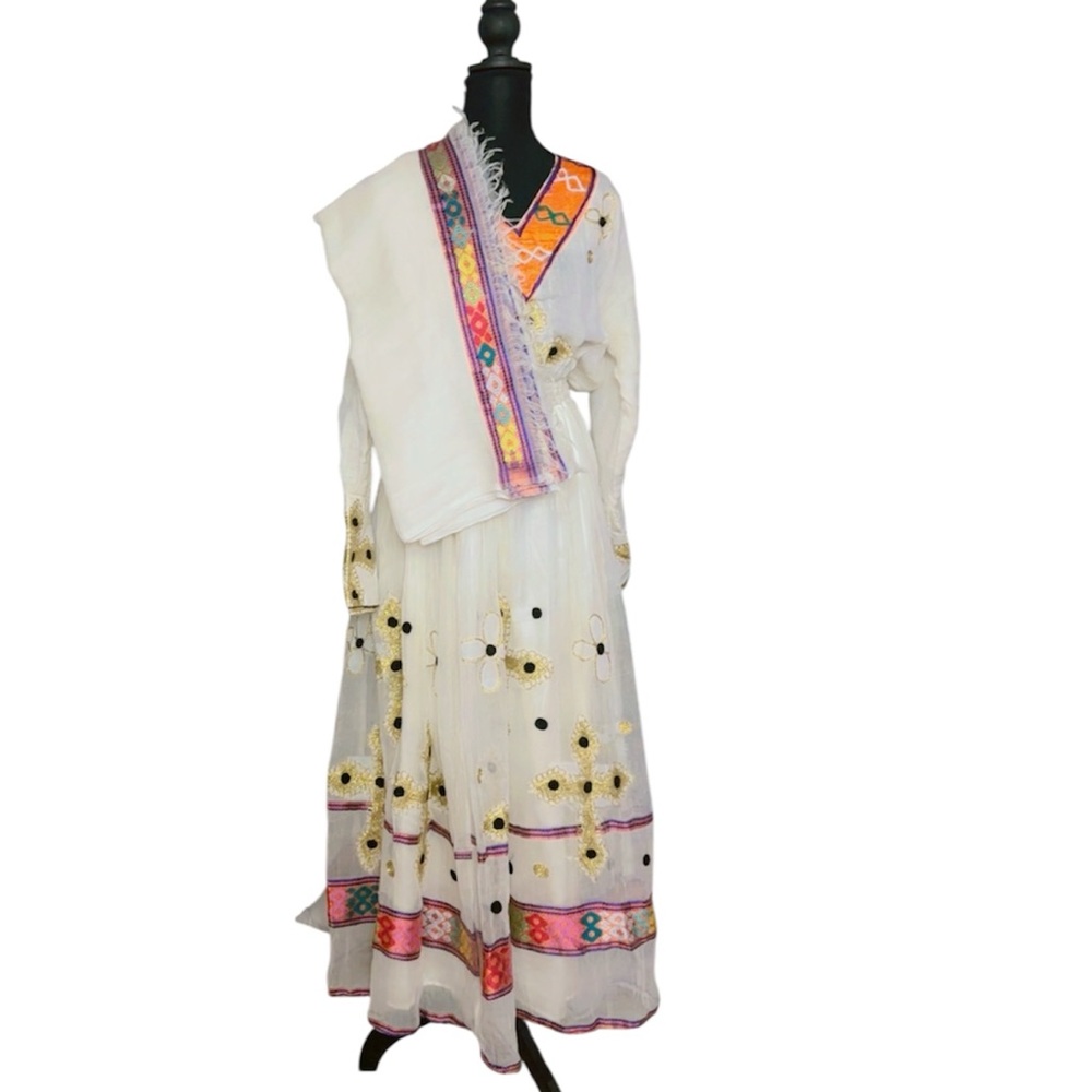 Ethiopian Eritrean handmade Habesha dress with colorful embroidered
